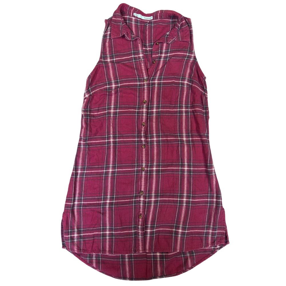 Maurices Womens Sleeveless Plaid Button Down Shirt Burgundy Size S Boho Western